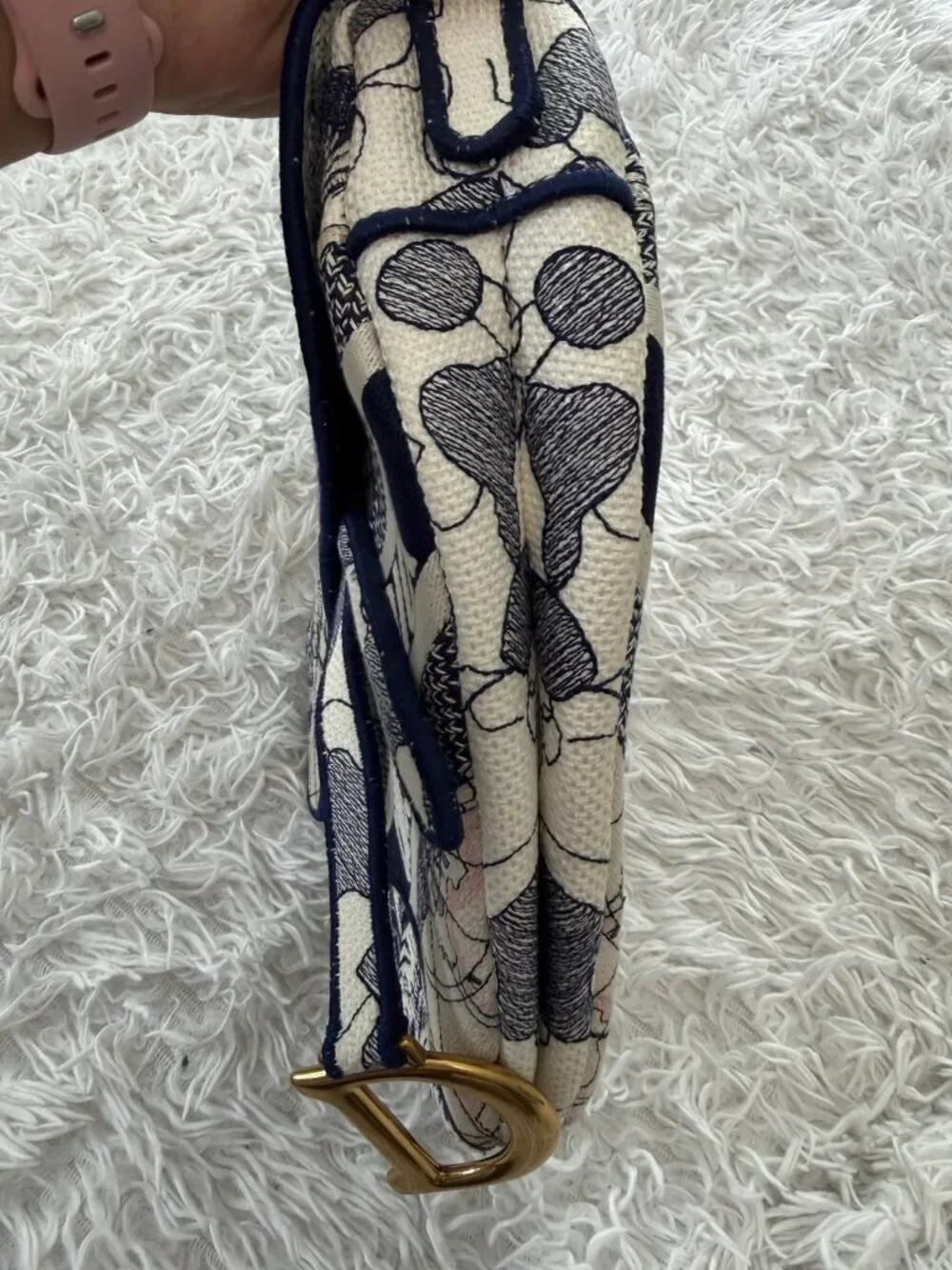 CHRISTIAN DIOR Canvas Embroidered Around the World Saddle Bag in Blue - Picture 4 of 13